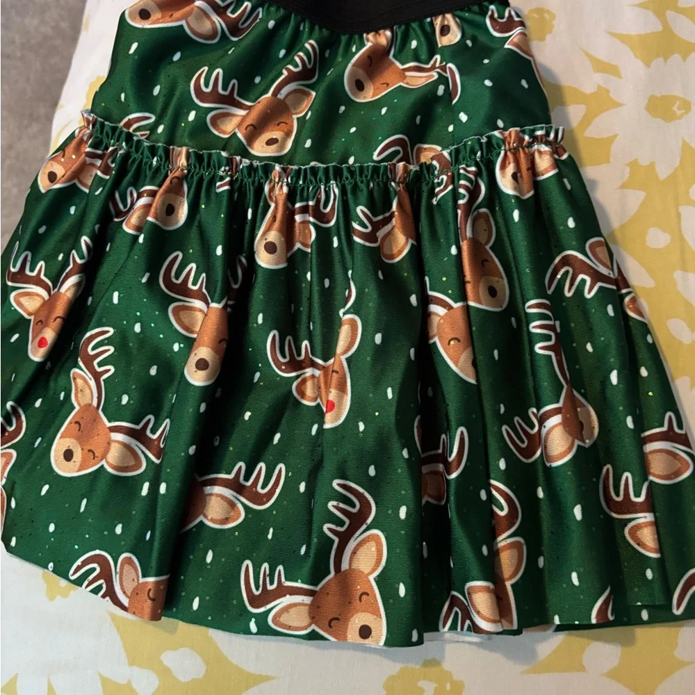 Festive Green Reindeer Print Mini Skirt - Picture 1 of 1
